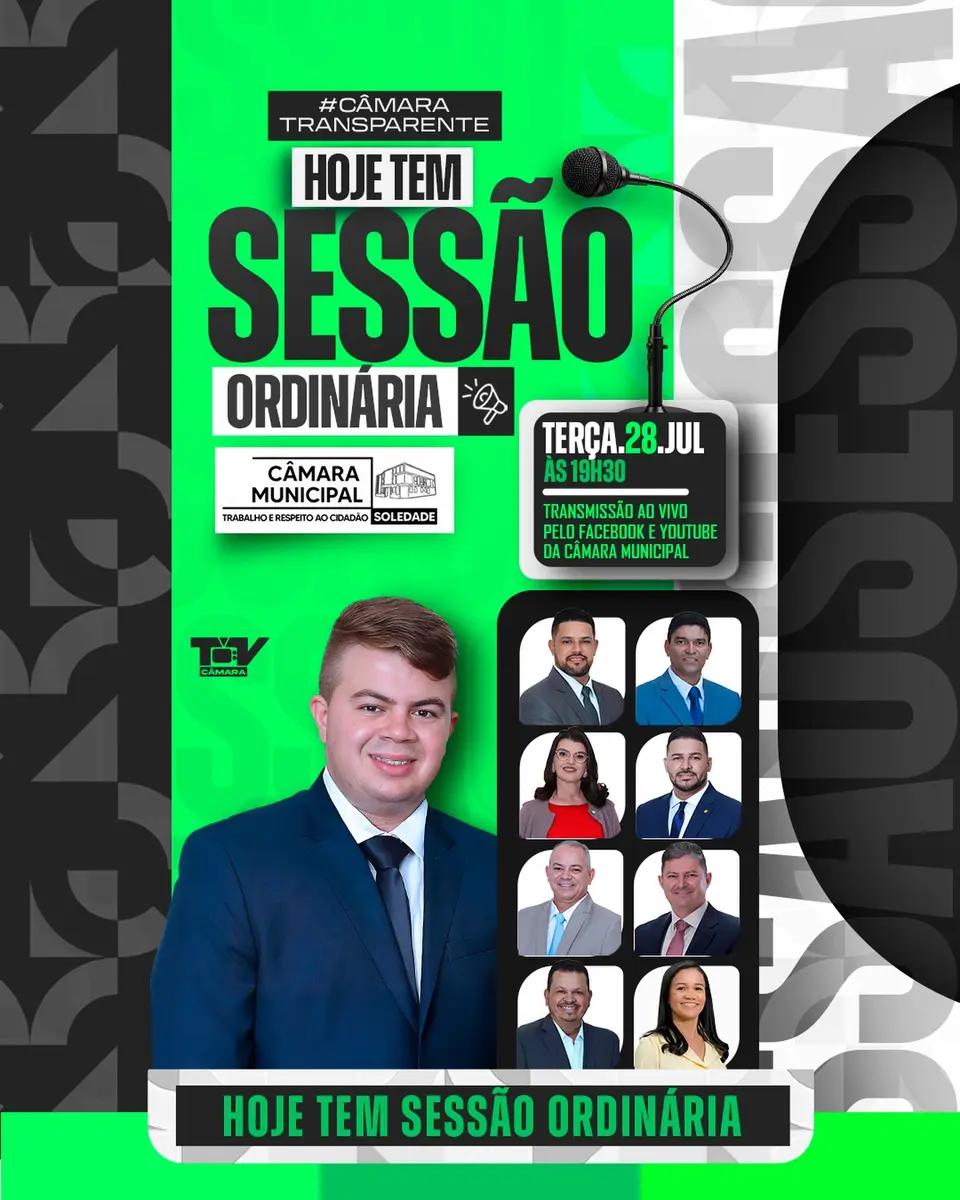 Câmara de Soledade anuncia sessão ordinária de 28 de julho