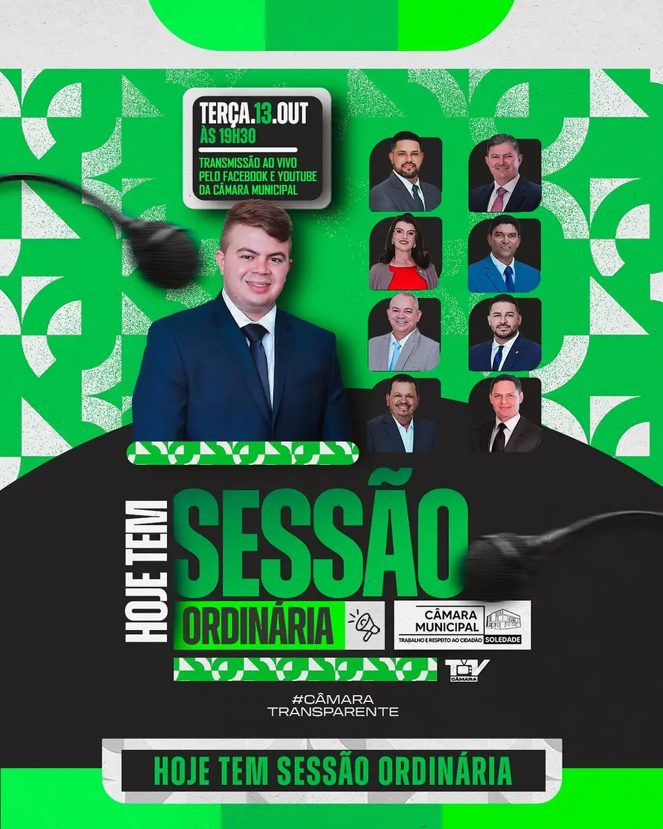 📢 HOJE TEM SESSÃO NA CÂMARA MUNICIPAL